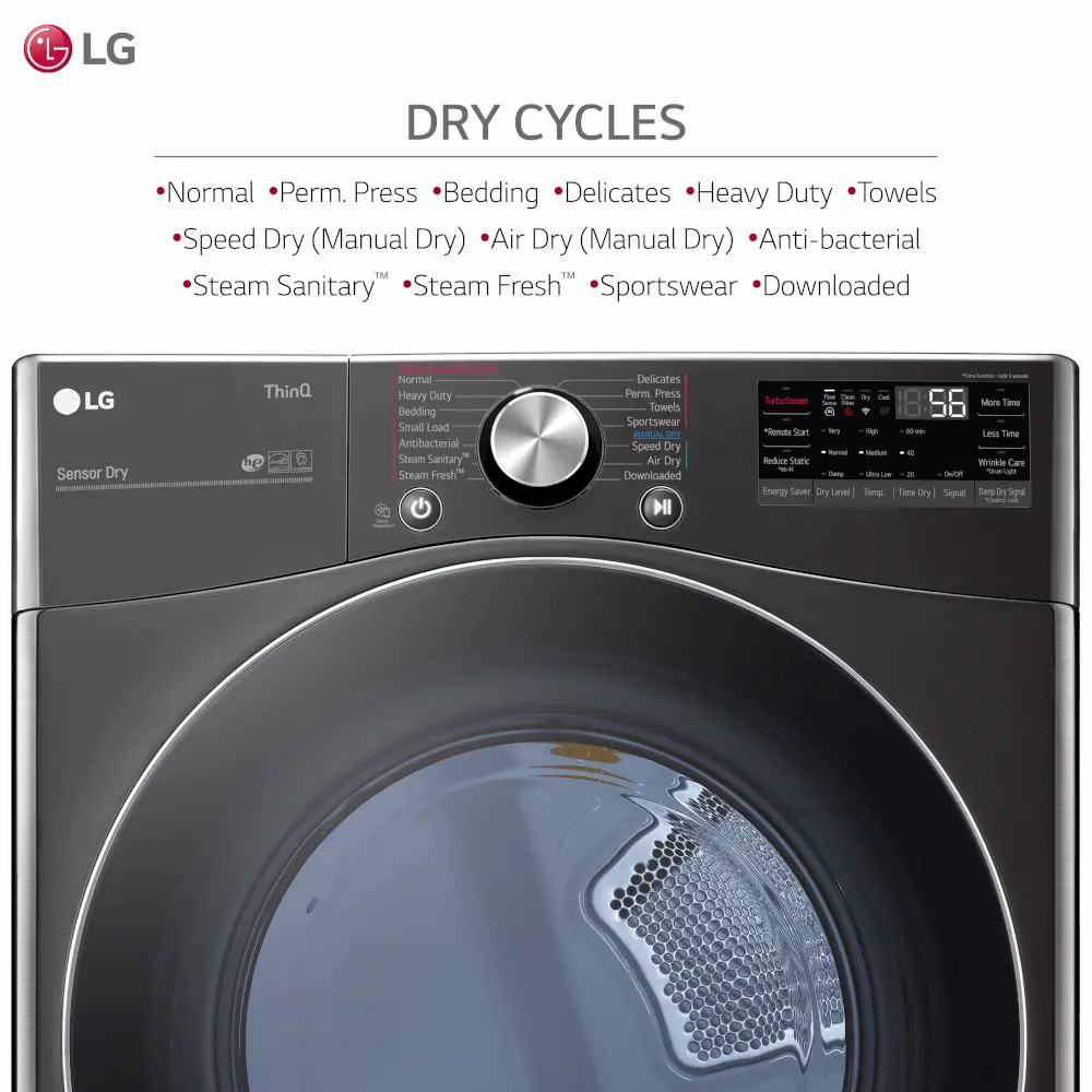 DLEX4200B LG Ultra Large Capacity Smart Electric Front Load Dryer - 7.4 cu. ft. Black Steel-6