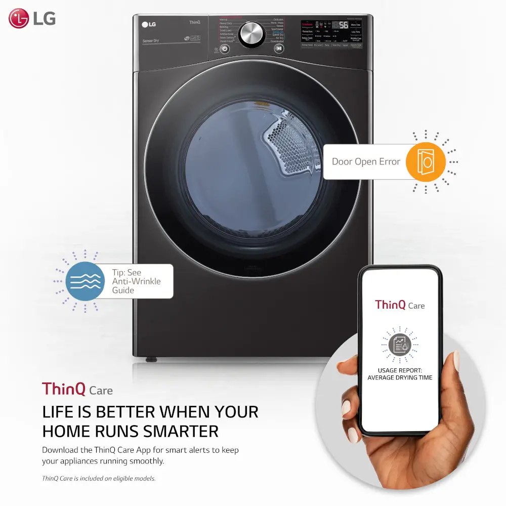DLEX4200B LG Ultra Large Capacity Smart Electric Front Load Dryer - 7.4 cu. ft. Black Steel-8