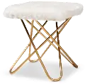 161-10285-RCW Glam White Faux Fur Upholstered Ottoman with Gold Finish - Jodene