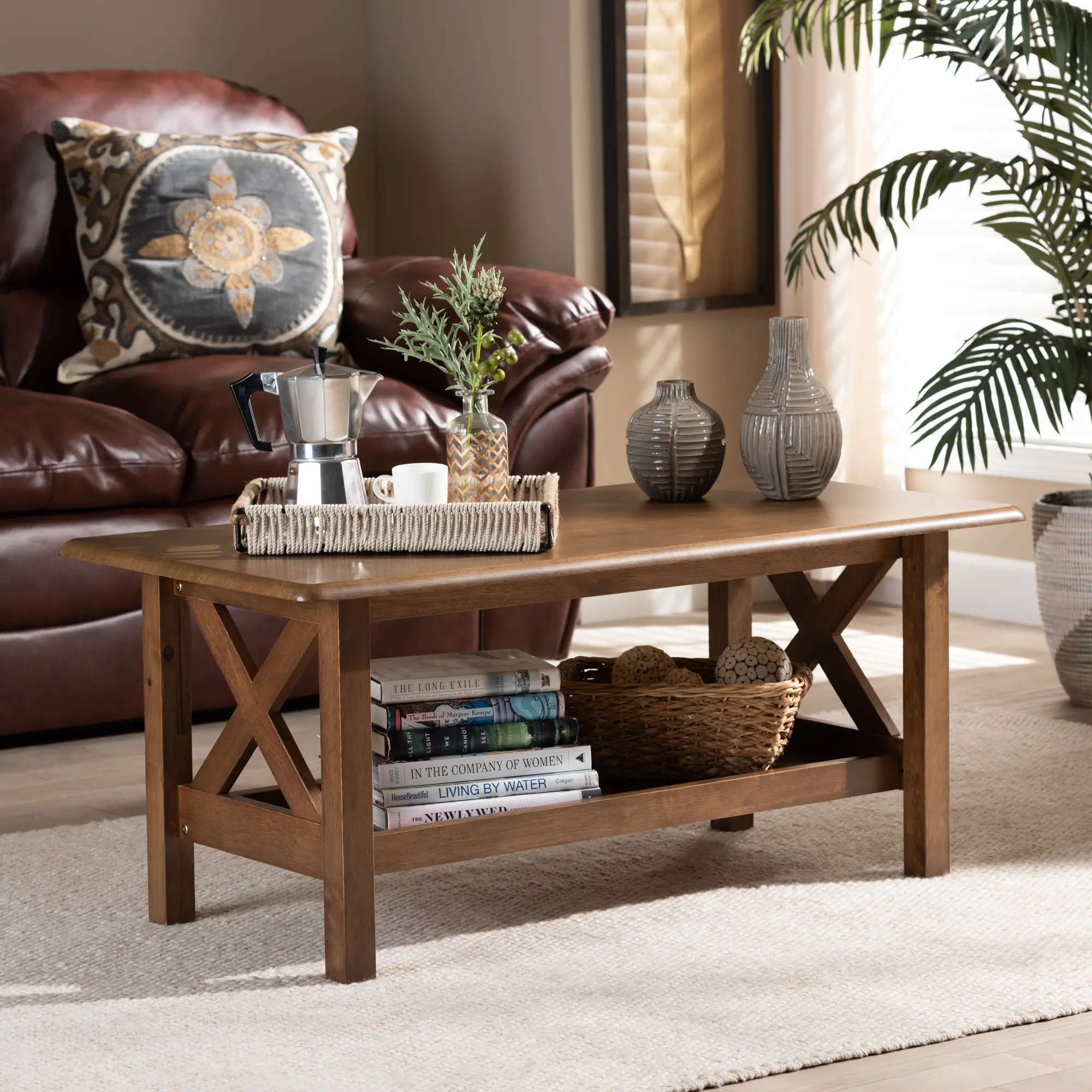 162-10335-RCW Traditional Walnut Rectangular Wood Coffee Table-2
