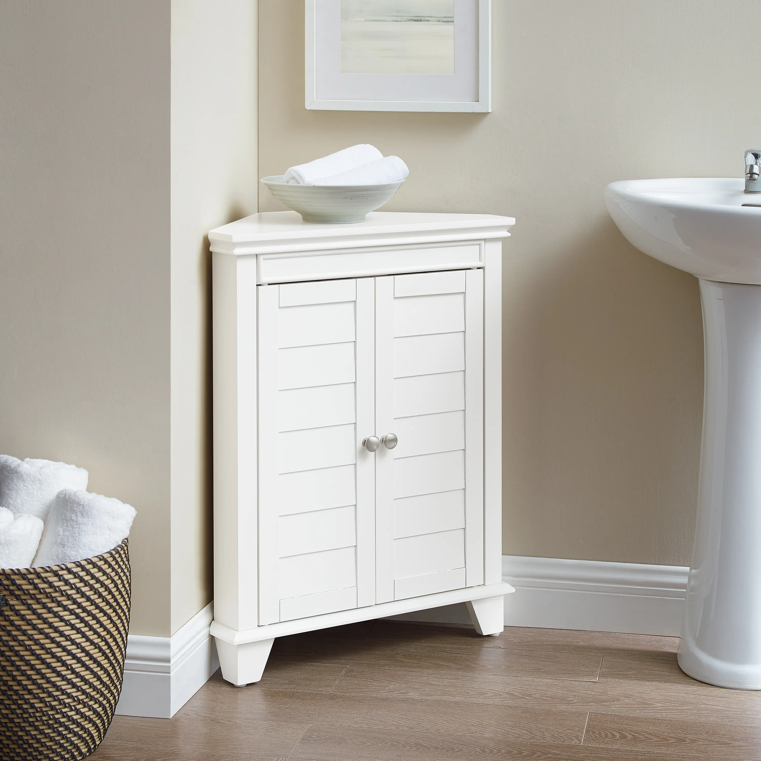 CF7021-WH Lydia White Two Door Corner Cabinet-1