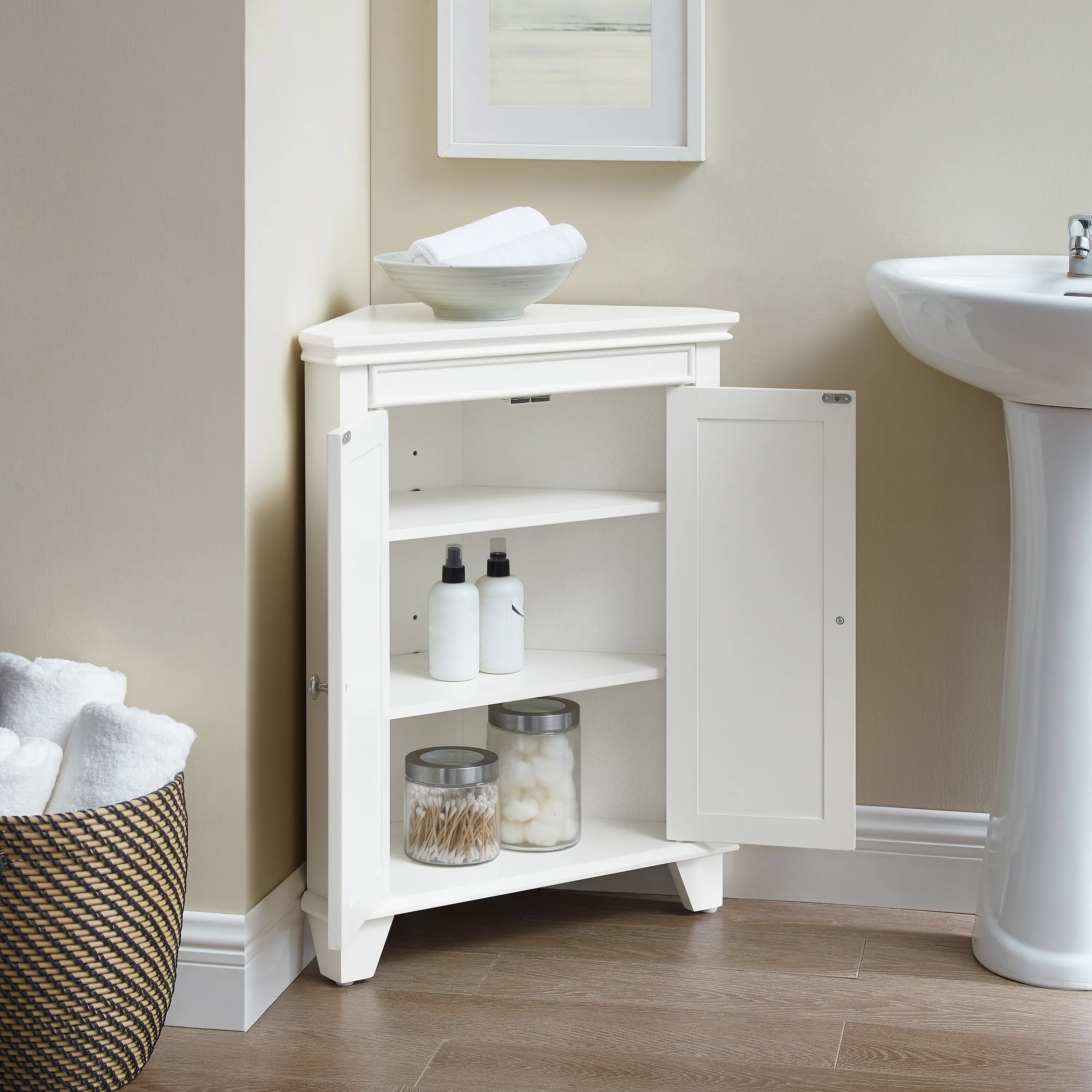 CF7021-WH Lydia White Two Door Corner Cabinet-2