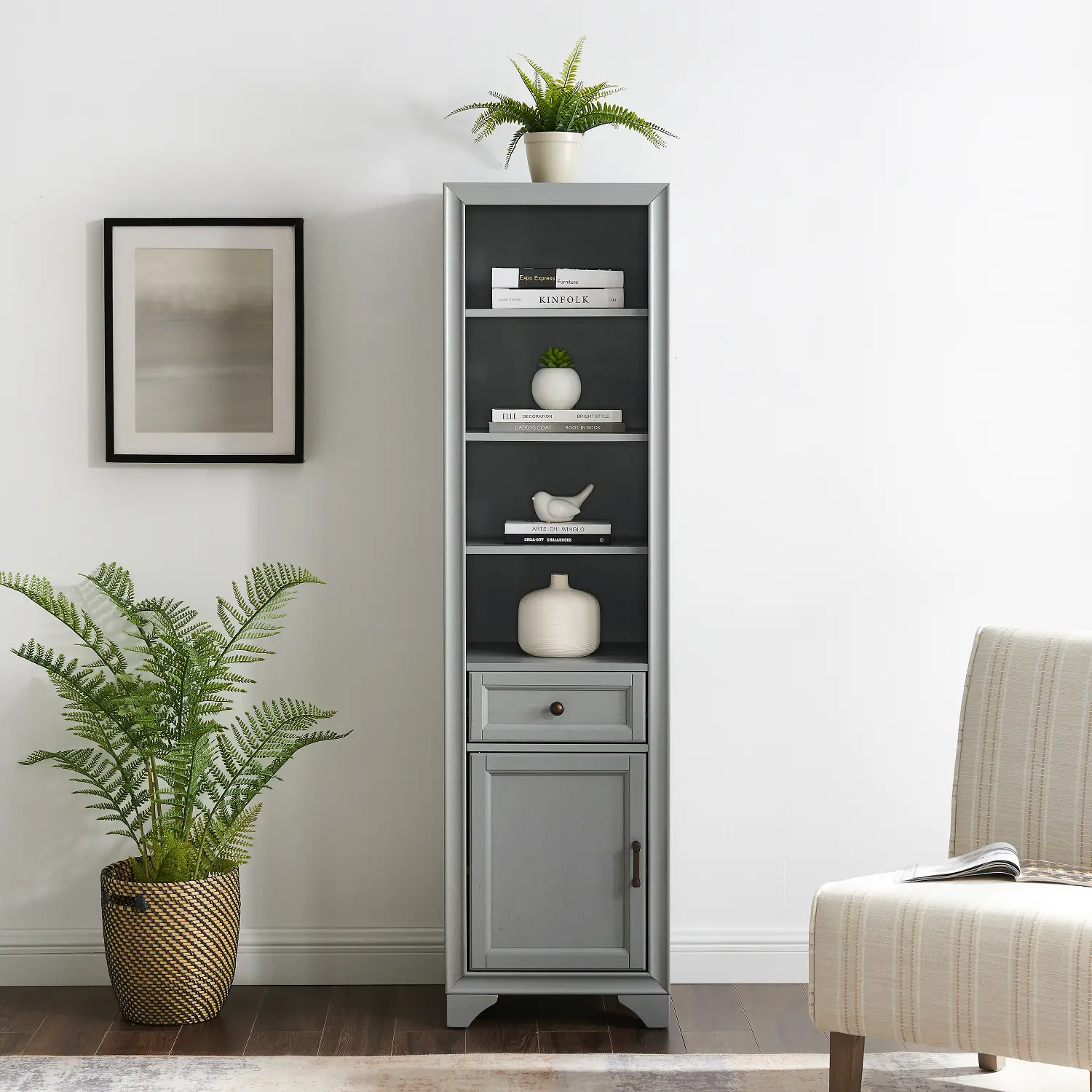 CF7011-GY Tara Cottage Gray Linen Cabinet-1