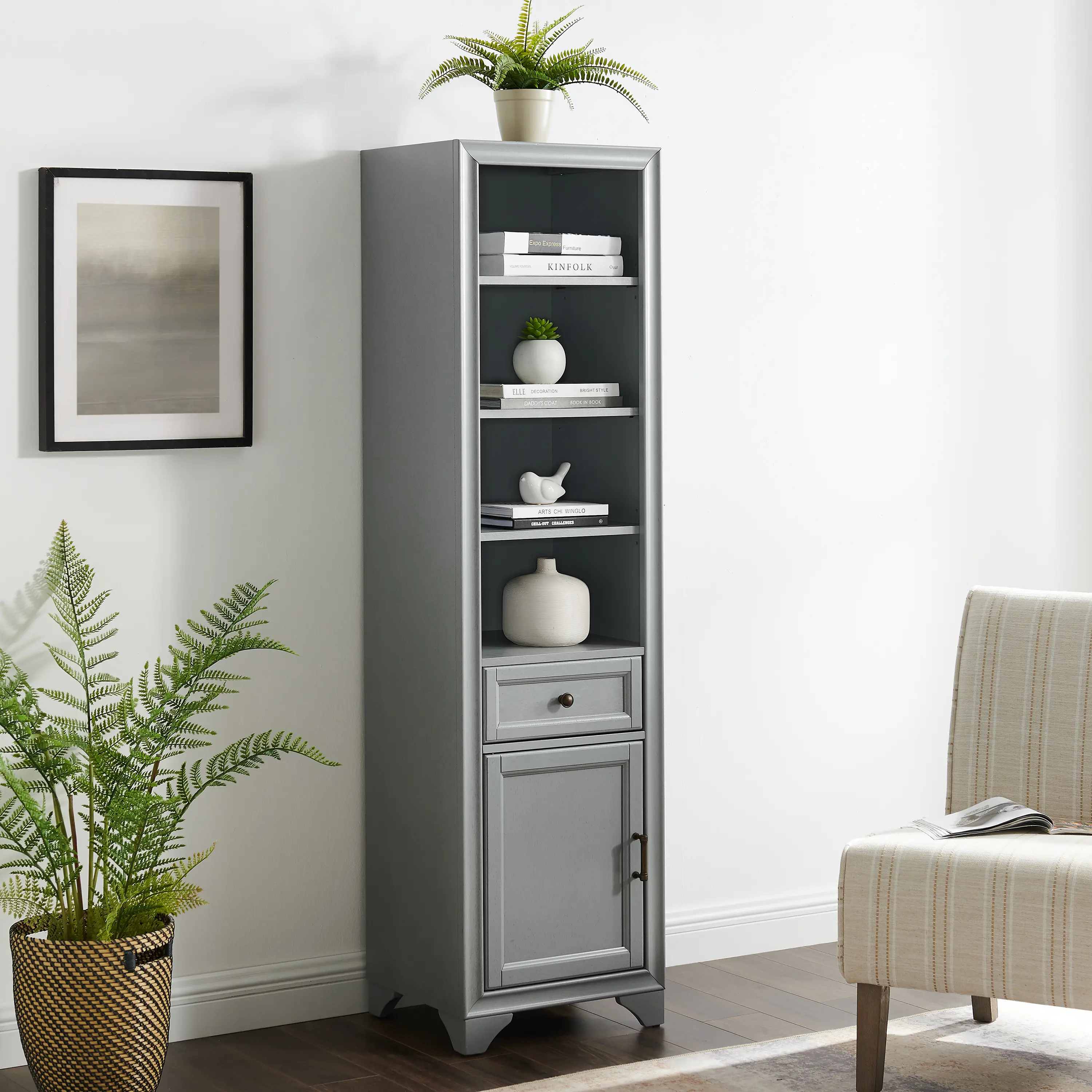 CF7011-GY Tara Cottage Gray Linen Cabinet-2