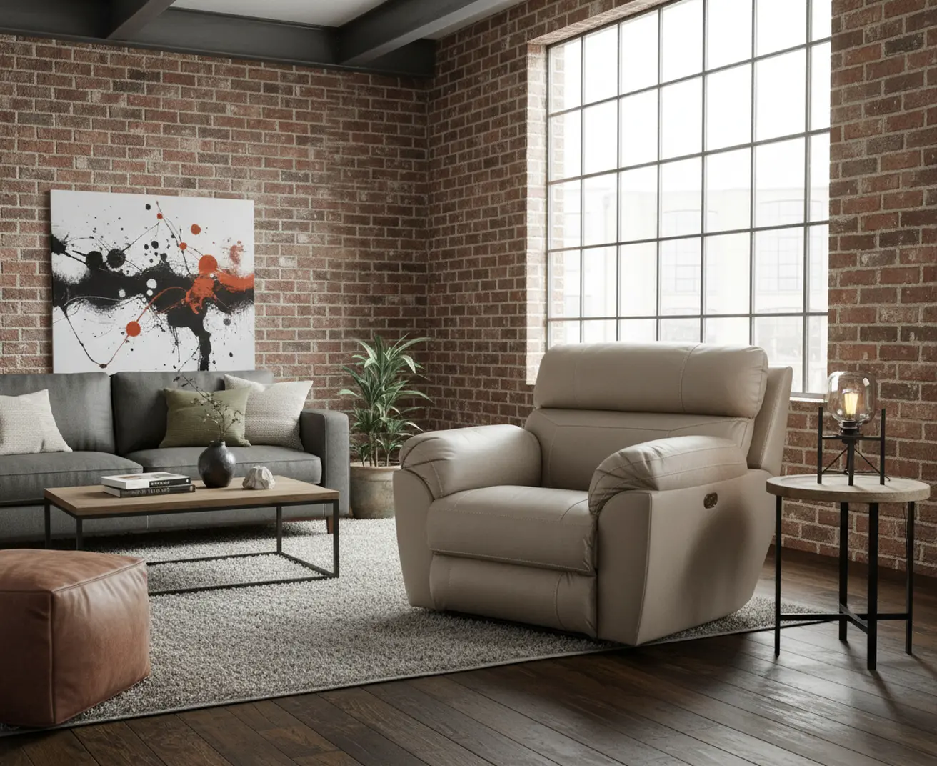 64070-7 Costa Putty Beige Leather Lay-Flat Power Recliner-12