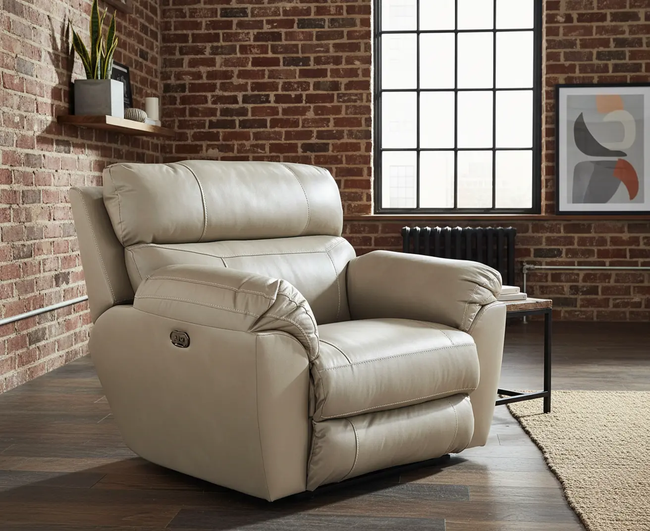 64070-7 Costa Putty Beige Leather Lay-Flat Power Recliner-2