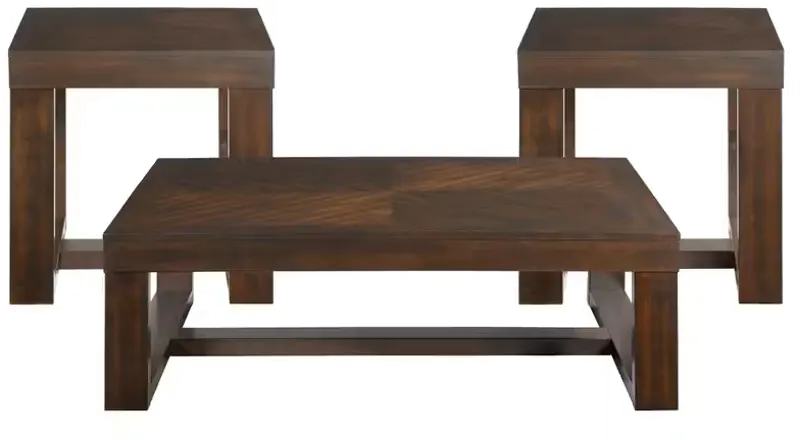 Rustic Cherry Brown Table, Set of 3