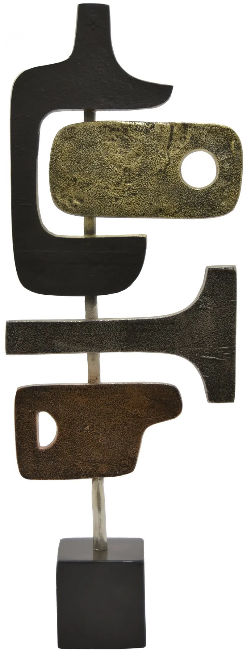 Pewter, Rust and Gold-Brass Metal Sculpture with Marble Base