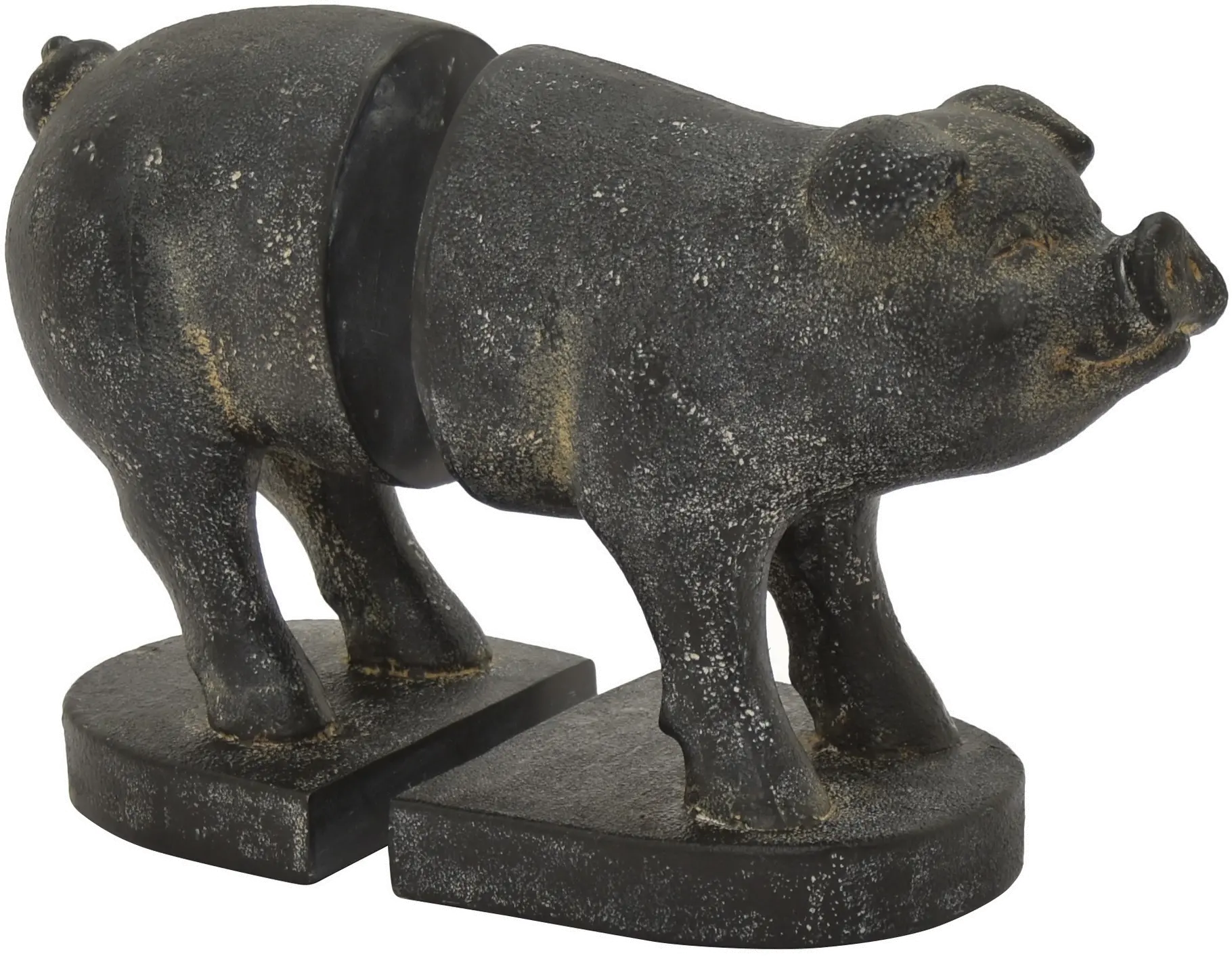 Distressed Black Resin Pig Bookend Pair-1