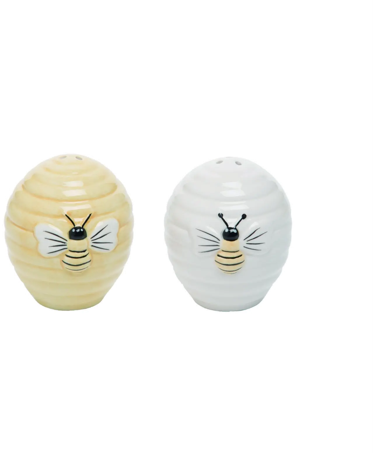 Light Yellow and White Beehive Salt and Pepper Shakers-1