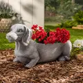 22 Magnesium Light Gray Dog Figurine Outdoor Planter