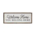 Off White and Gray Welcome Home Sign with Brown Frame