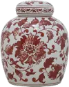 8 Red and White Ceramic Jar with Lid