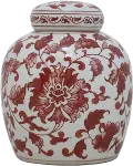 8 Red and White Ceramic Jar with Lid