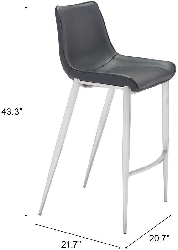Magnus Black and Silver Bar Stool, Set of 2-7