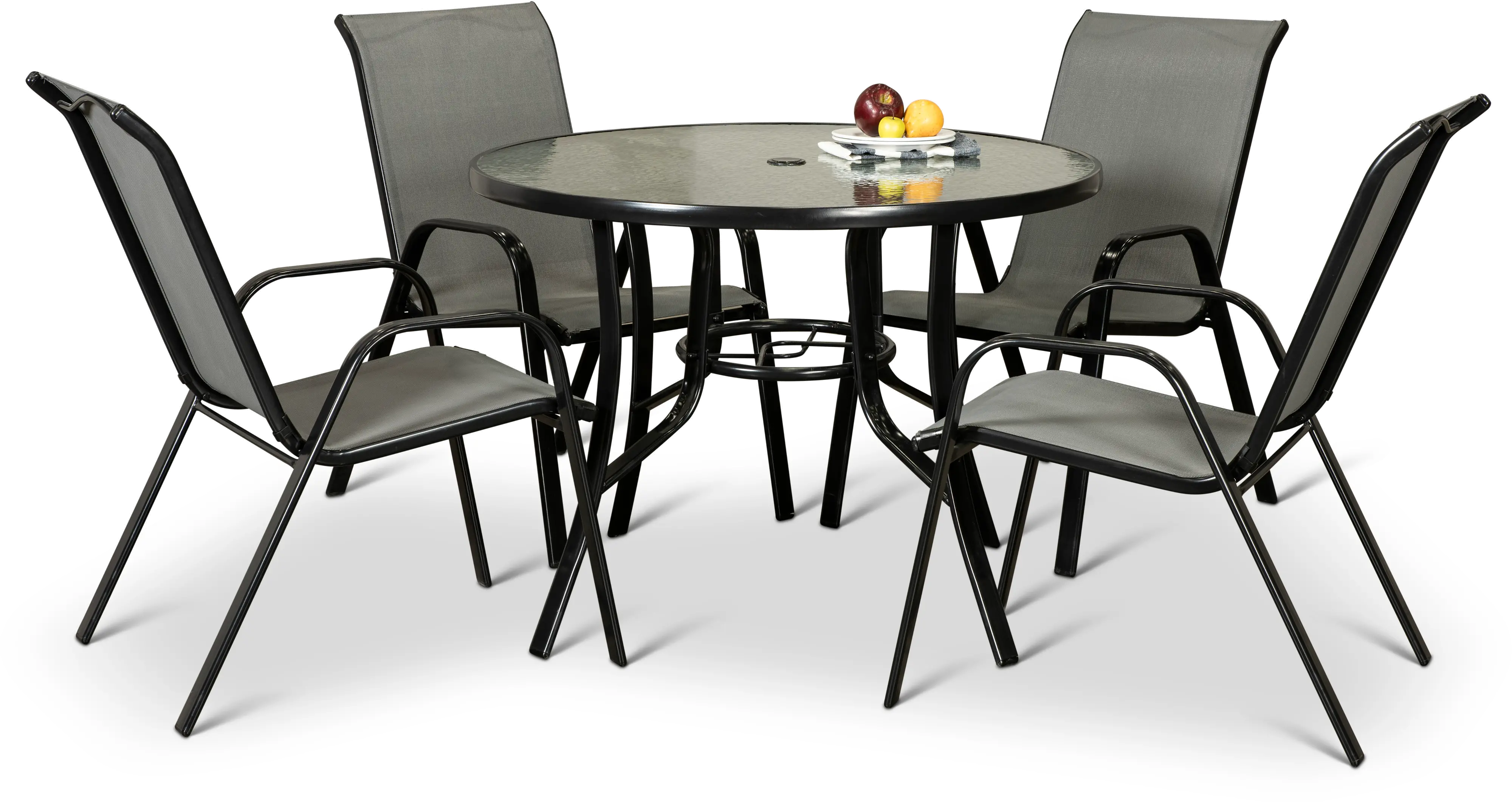 Bali 5 Piece Round Patio Dining Set with 4 Sling Chairs-1