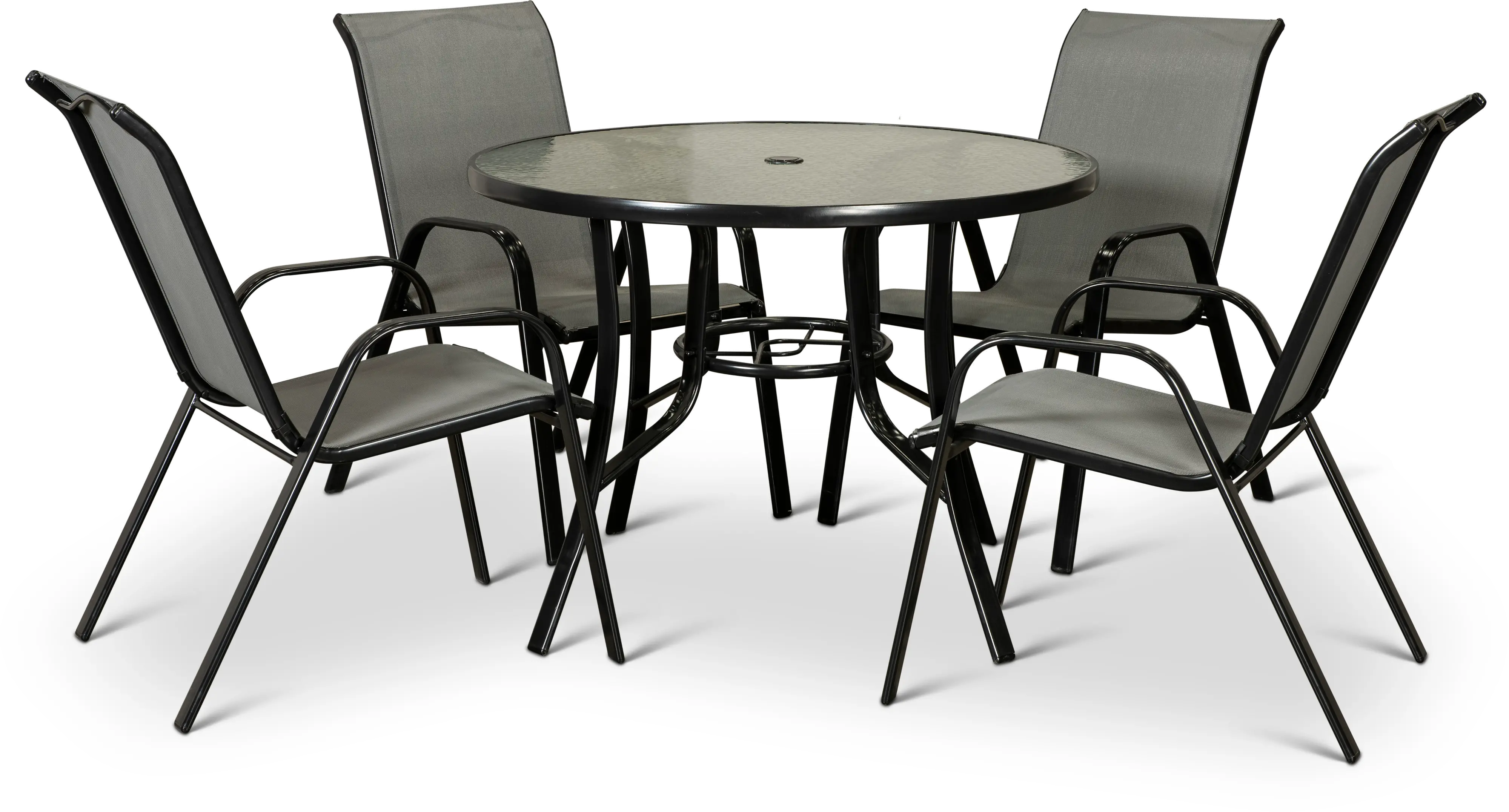 Bali 5 Piece Round Patio Dining Set with 4 Sling Chairs-3