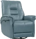 Andrew Azure Blue Leather Power Swivel Glider Recliner