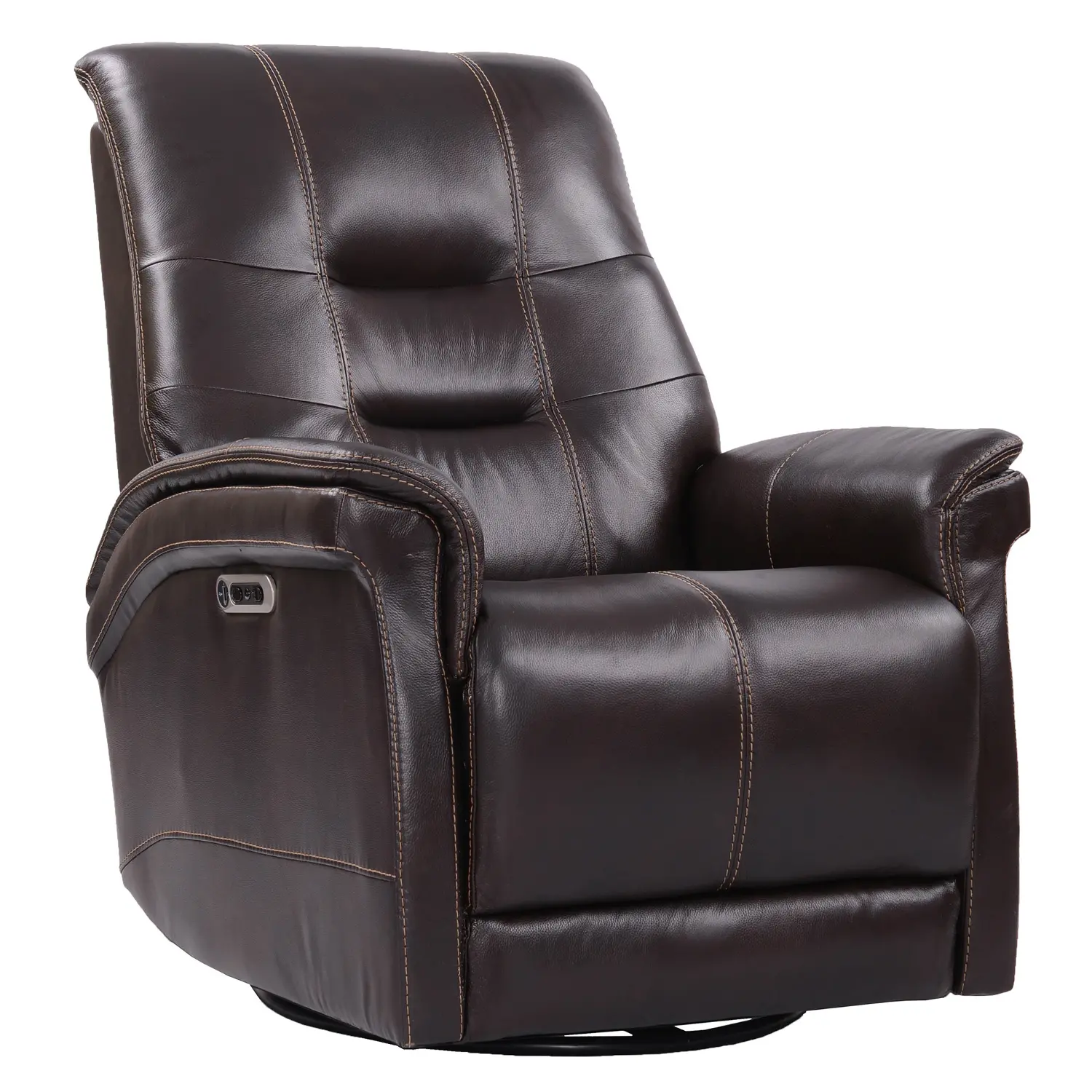 Andrew Coffee Brown Leather Power Swivel Glider Recliner-1