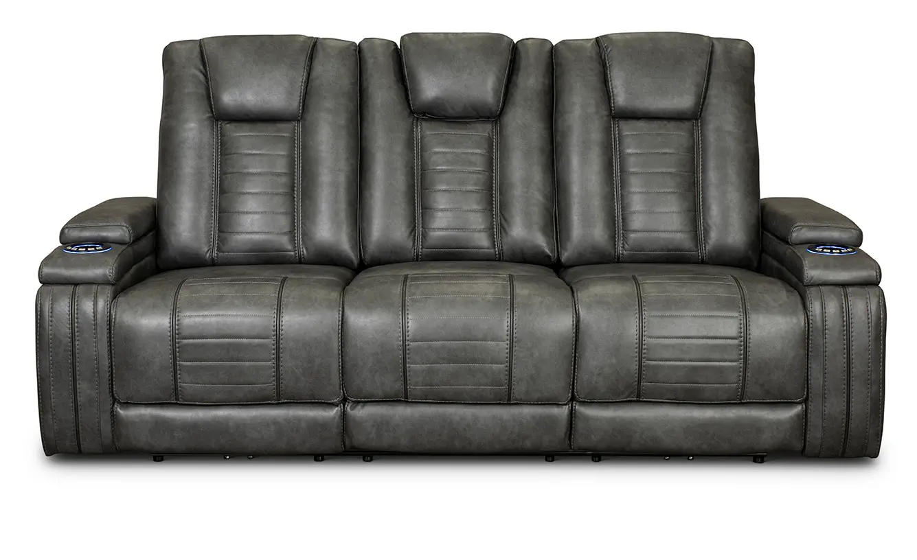 Megan Tinsmith Gray Power Reclining Sofa with Drop Down Console-1