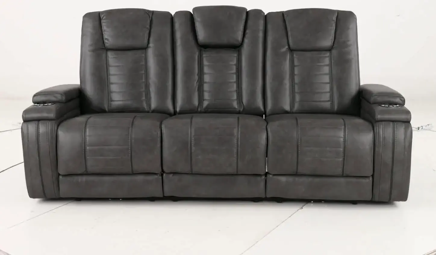 Megan Tinsmith Gray Power Reclining Sofa with Drop Down Console-12