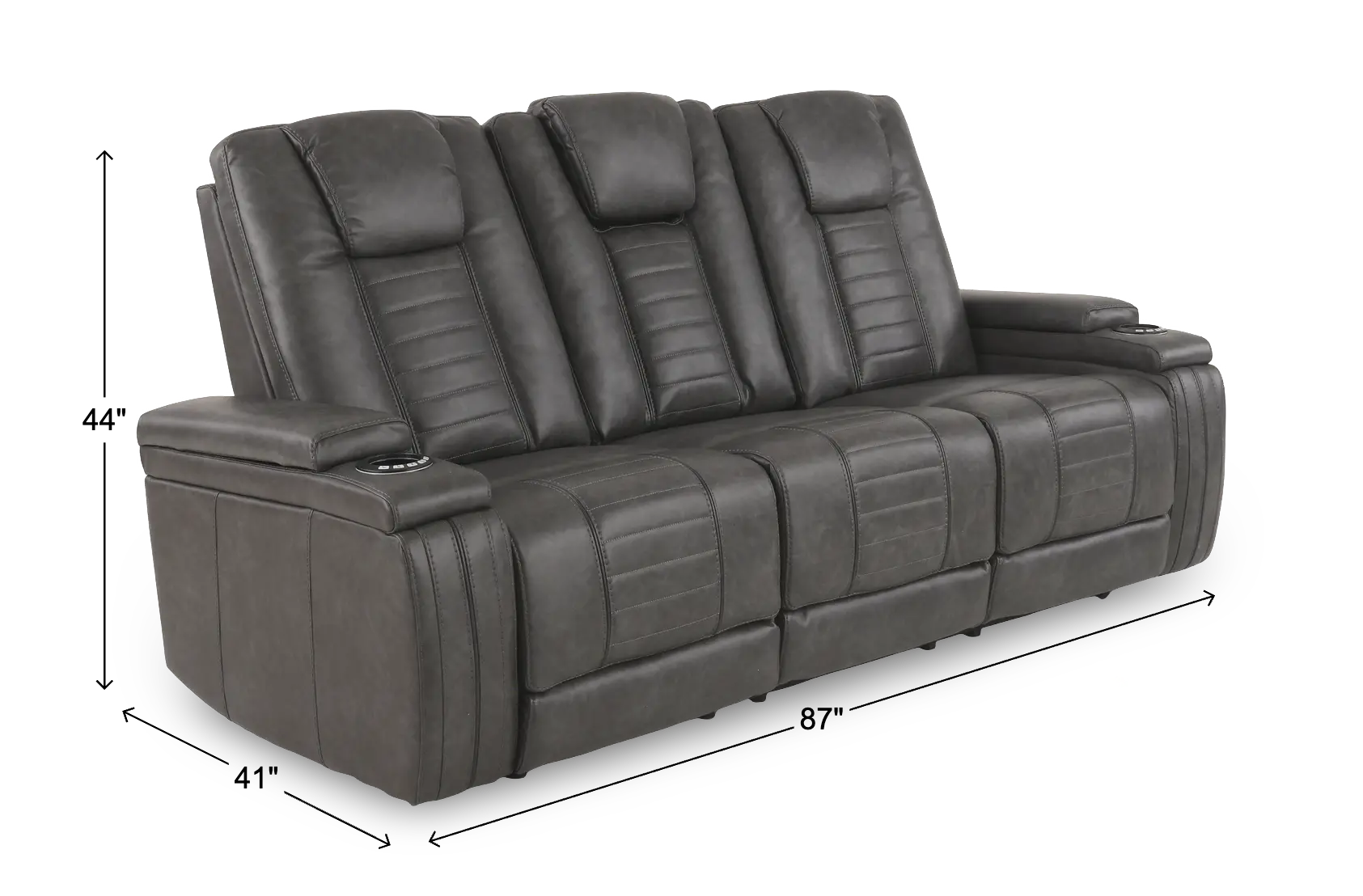 Megan Tinsmith Gray Power Reclining Sofa with Drop Down Console-3