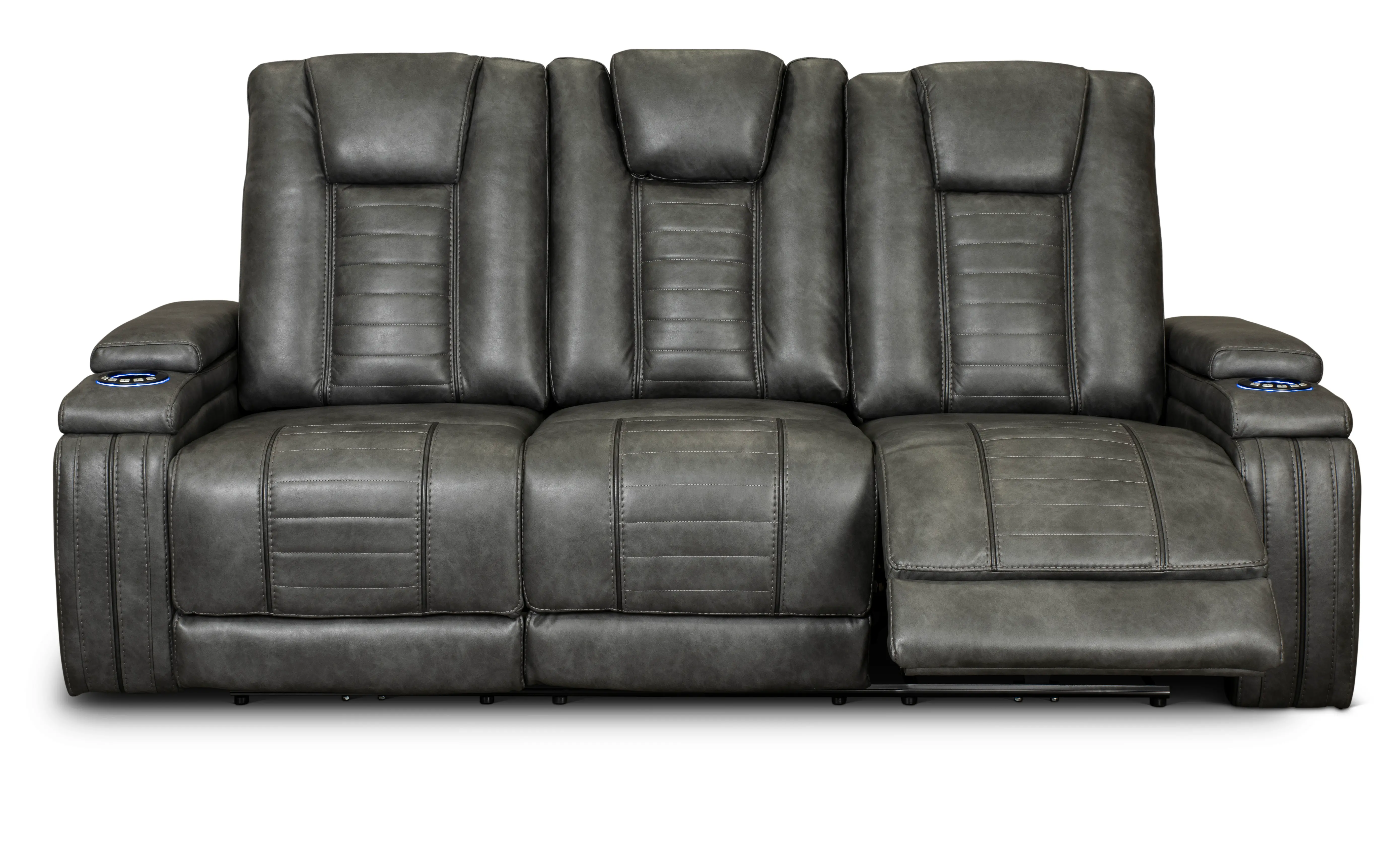 Megan Tinsmith Gray Power Reclining Sofa with Drop Down Console-4
