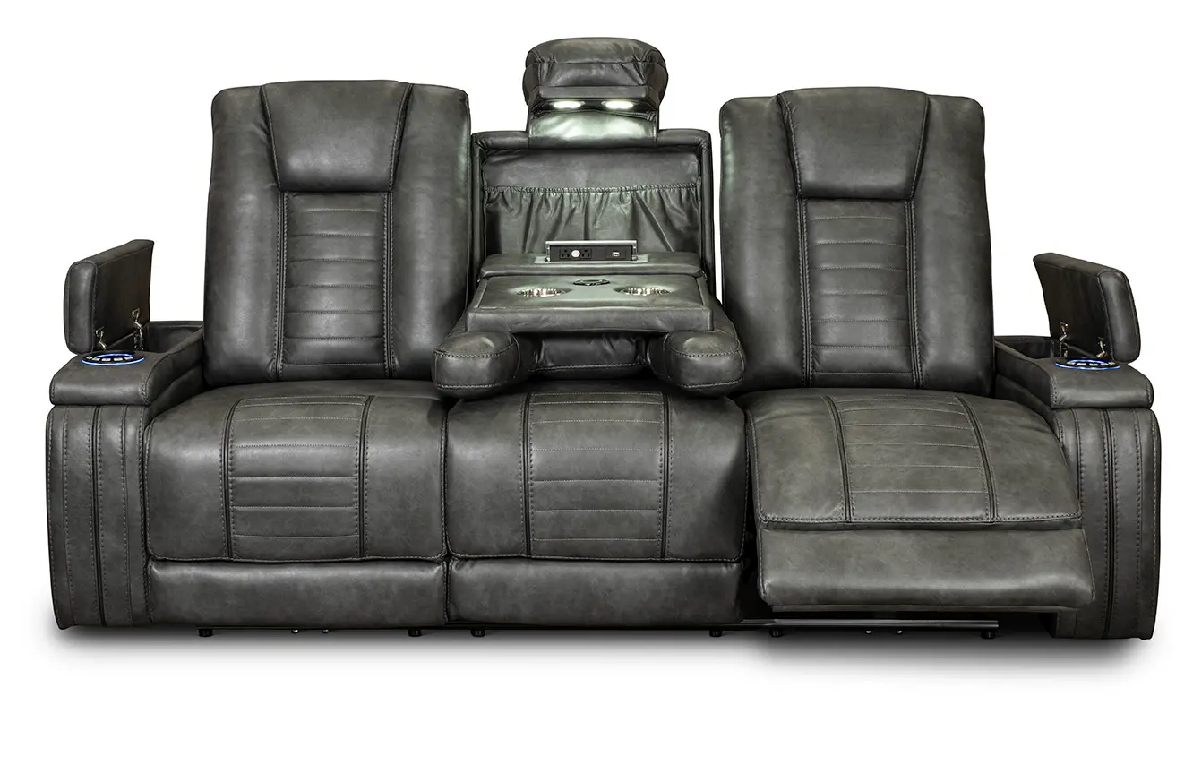 Megan Tinsmith Gray Power Reclining Sofa with Drop Down Console-5