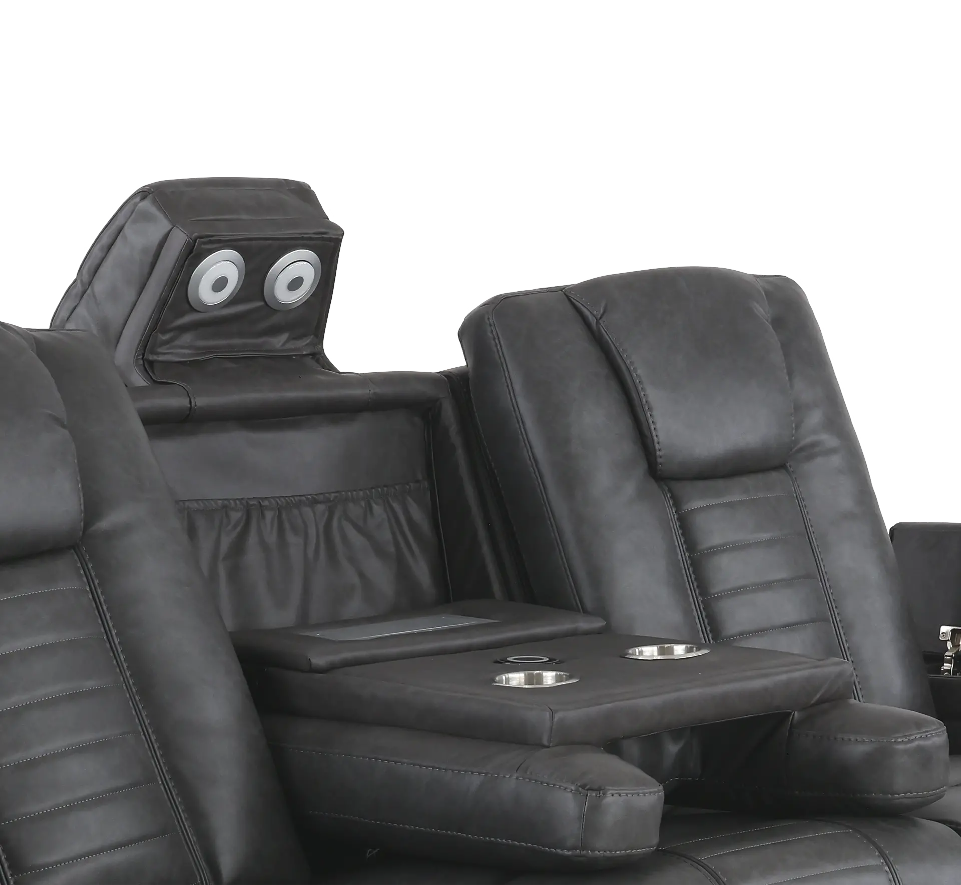 Megan Tinsmith Gray Power Reclining Sofa with Drop Down Console-7