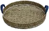 Brown Round Seagrass Tray with Blue Handles