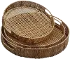 15 Brown Round Rattan Tray with Cut Out Handles