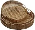15 Brown Round Rattan Tray with Cut Out Handles