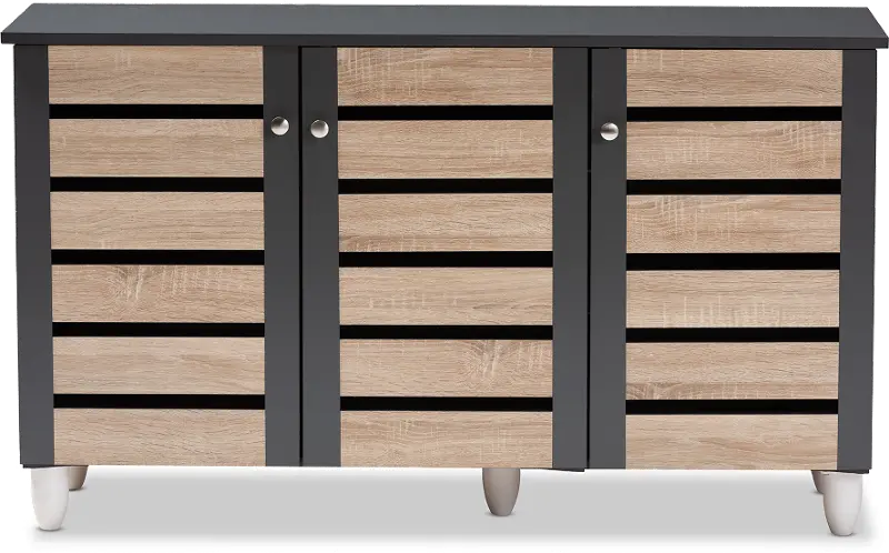 Modern Two Tone Oak and Dark Gray 3 Door Shoe Storage Cabinet - Thom
