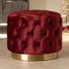 152-9377-RCW Glam Red Velvet Gold-Finished Button Tufted Ottoman - Dulcie