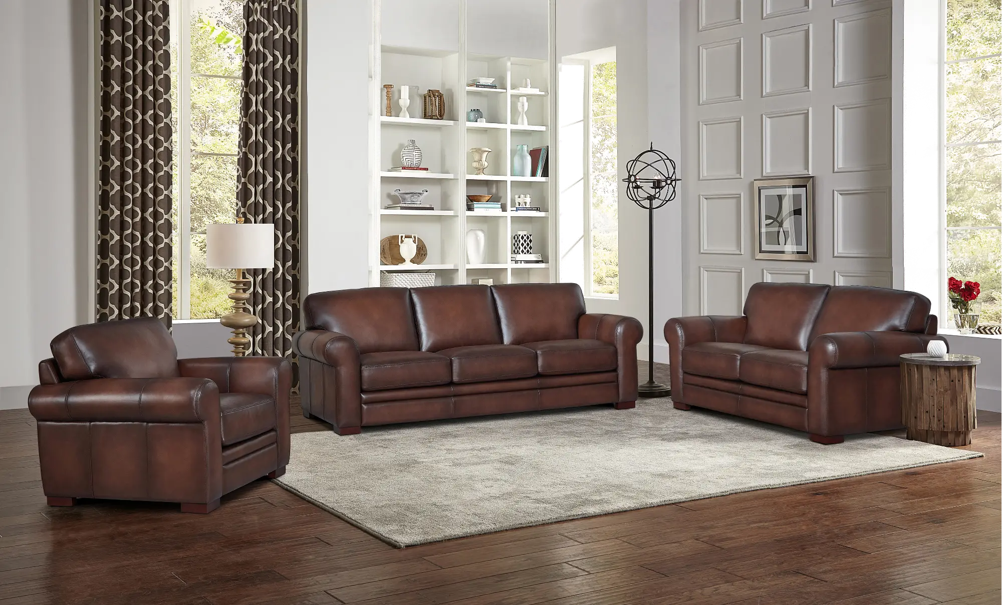 Eglinton Brown Leather 3 Piece Living Room Set-1