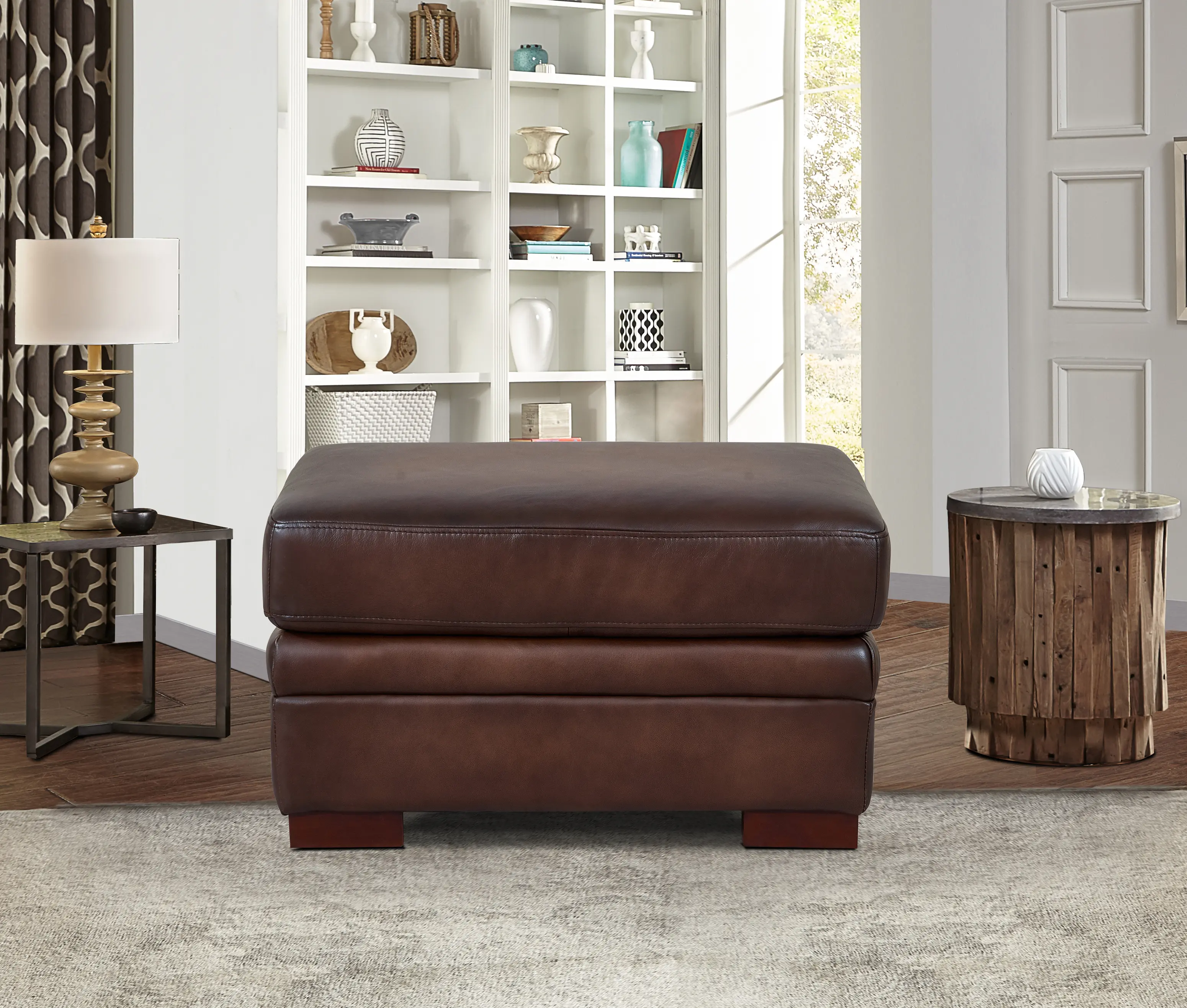 Eglinton Brown Leather Ottoman-1