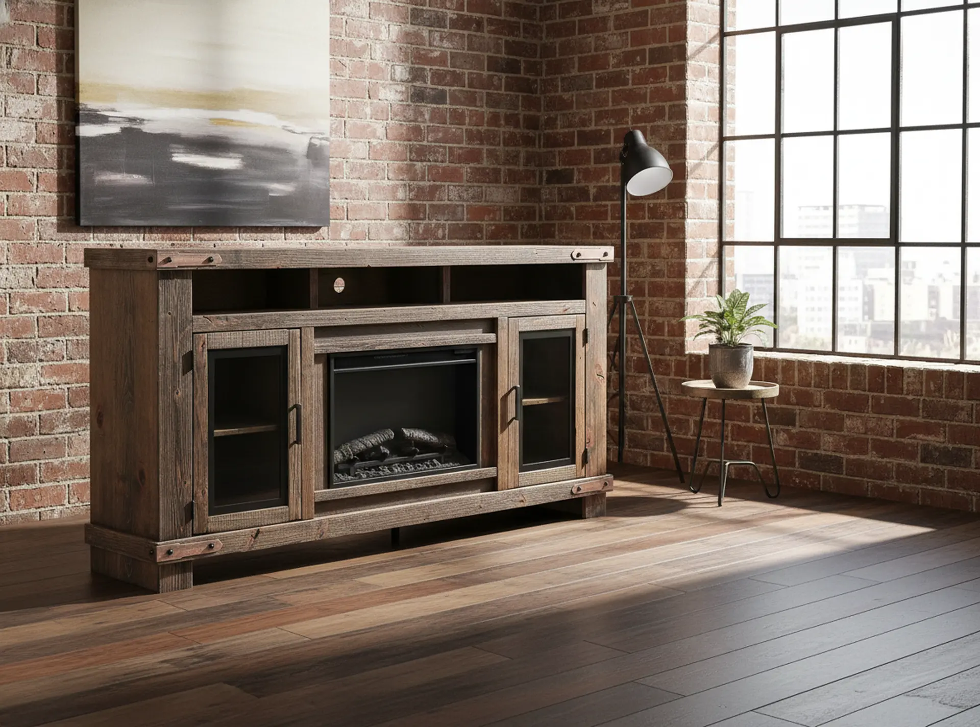 Sawyer Rustic Brown 78 Fireplace TV Stand-2