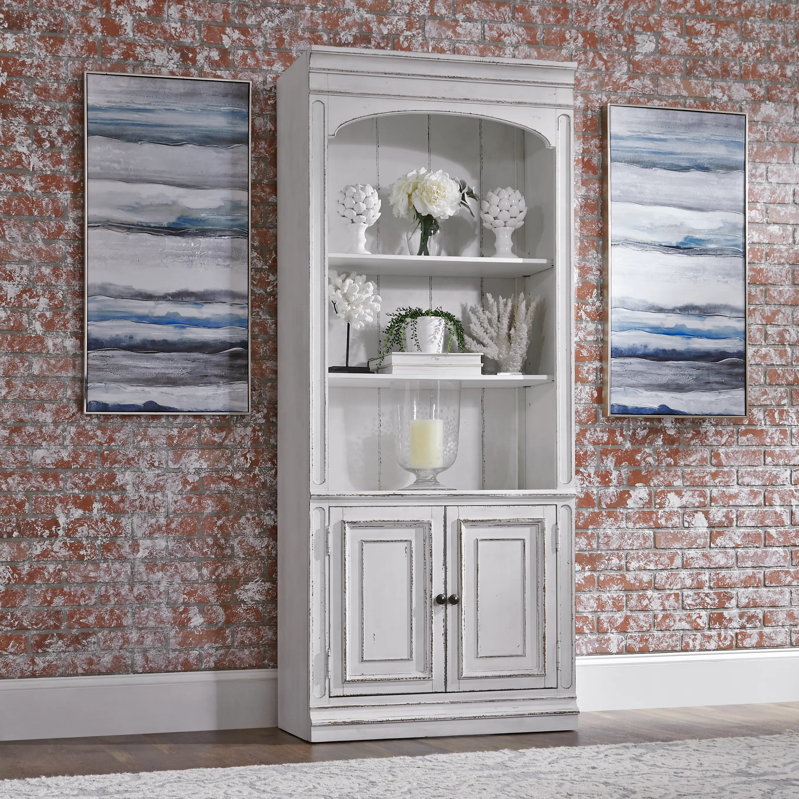 244-HO201 Magnolia Manor Antique White Bookcase-2