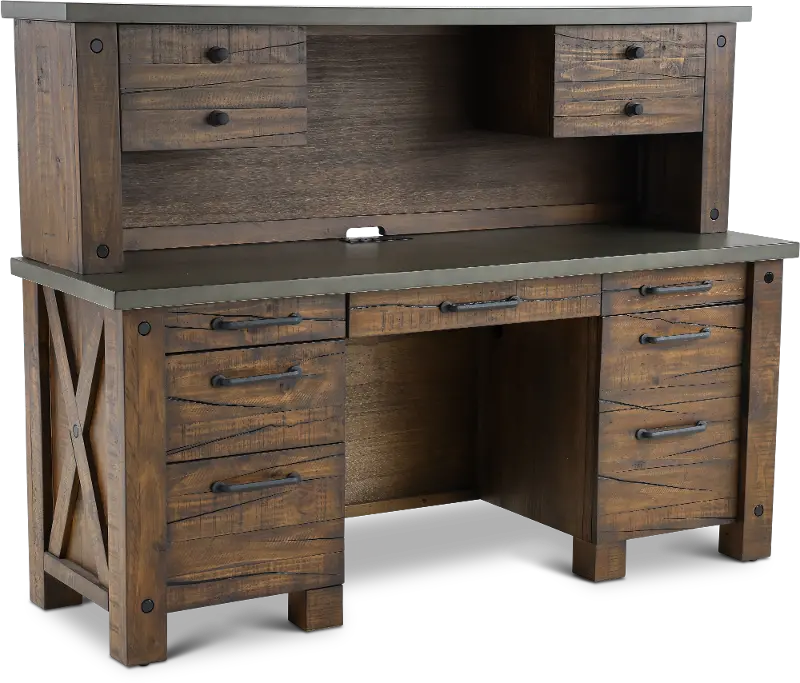 Jasper Rustic Pine Credenza and Hutch