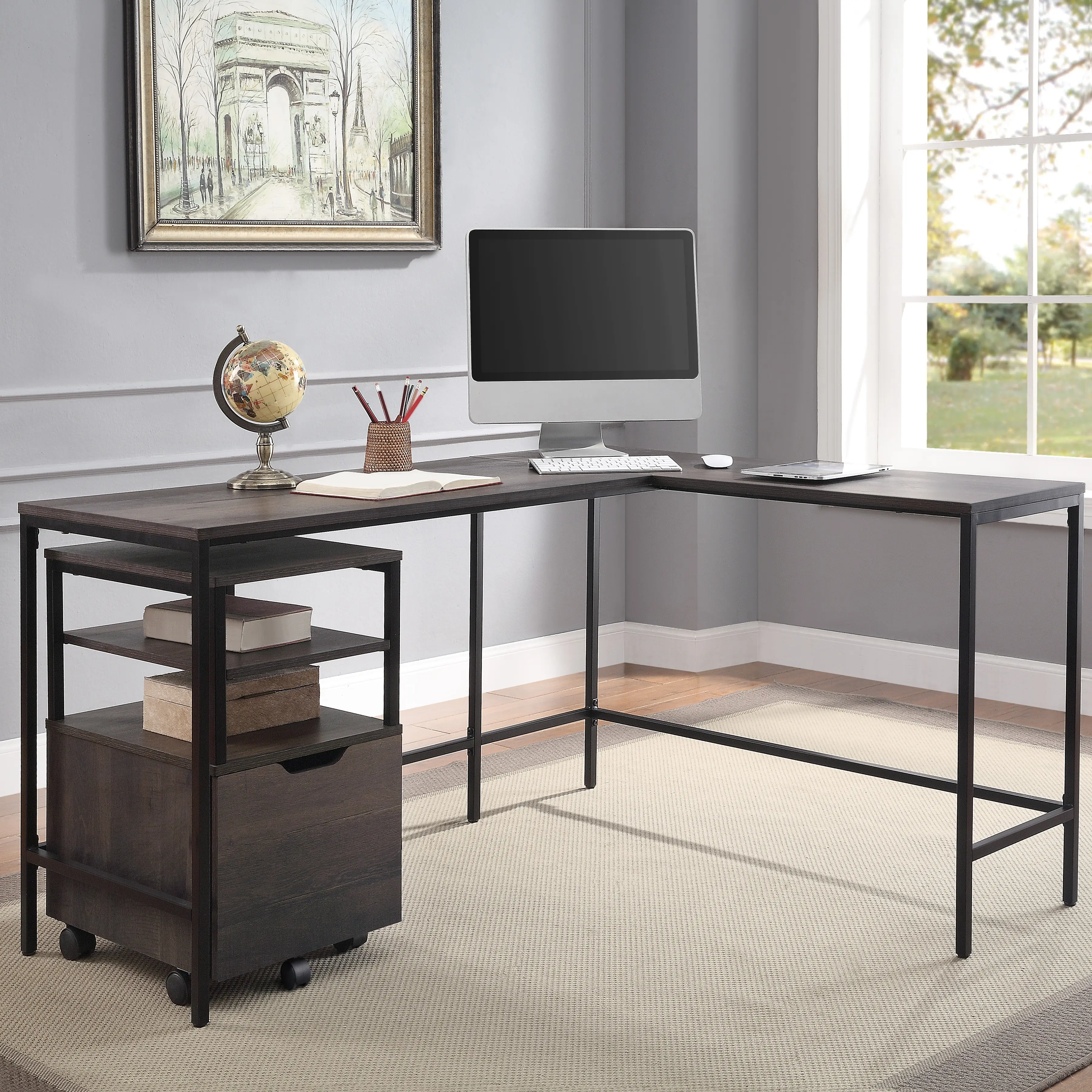 Contempo Dark Brown L-Shaped Desk-1