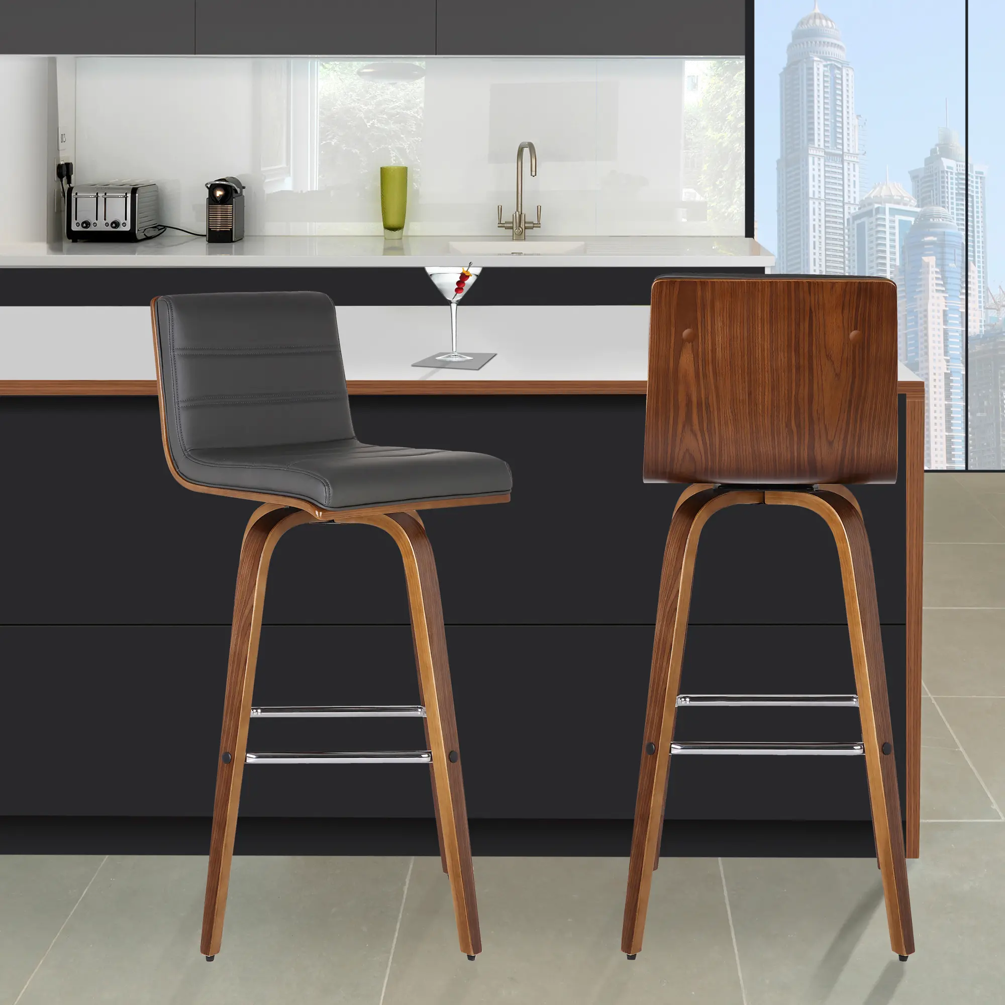 LCVIBAGRWA26 Vienna Gray and Brown Swivel Counter Height Stool-2
