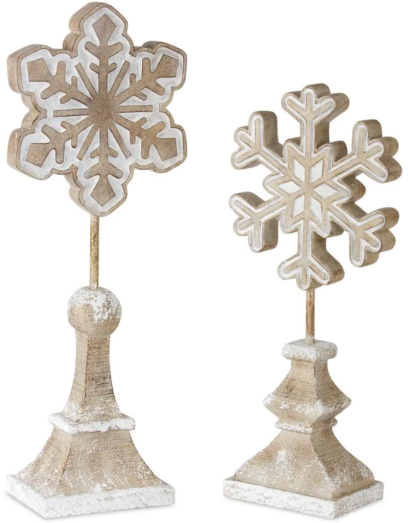 17 Inch White Washed Resin Snowflake Decoration on Spool