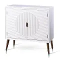 Satin White Two Door Cabinet with Fluted Drawer Panels