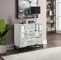 51552/WHITE-CHEST Contemporary White Three Drawer Chest with Dark Metal Base