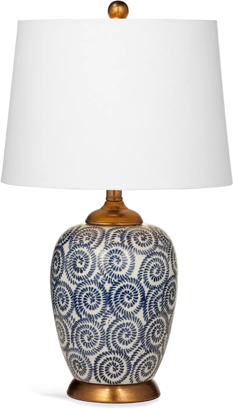 Royal Blue and White Spiral Table Lamp with Rustic Bronze Base