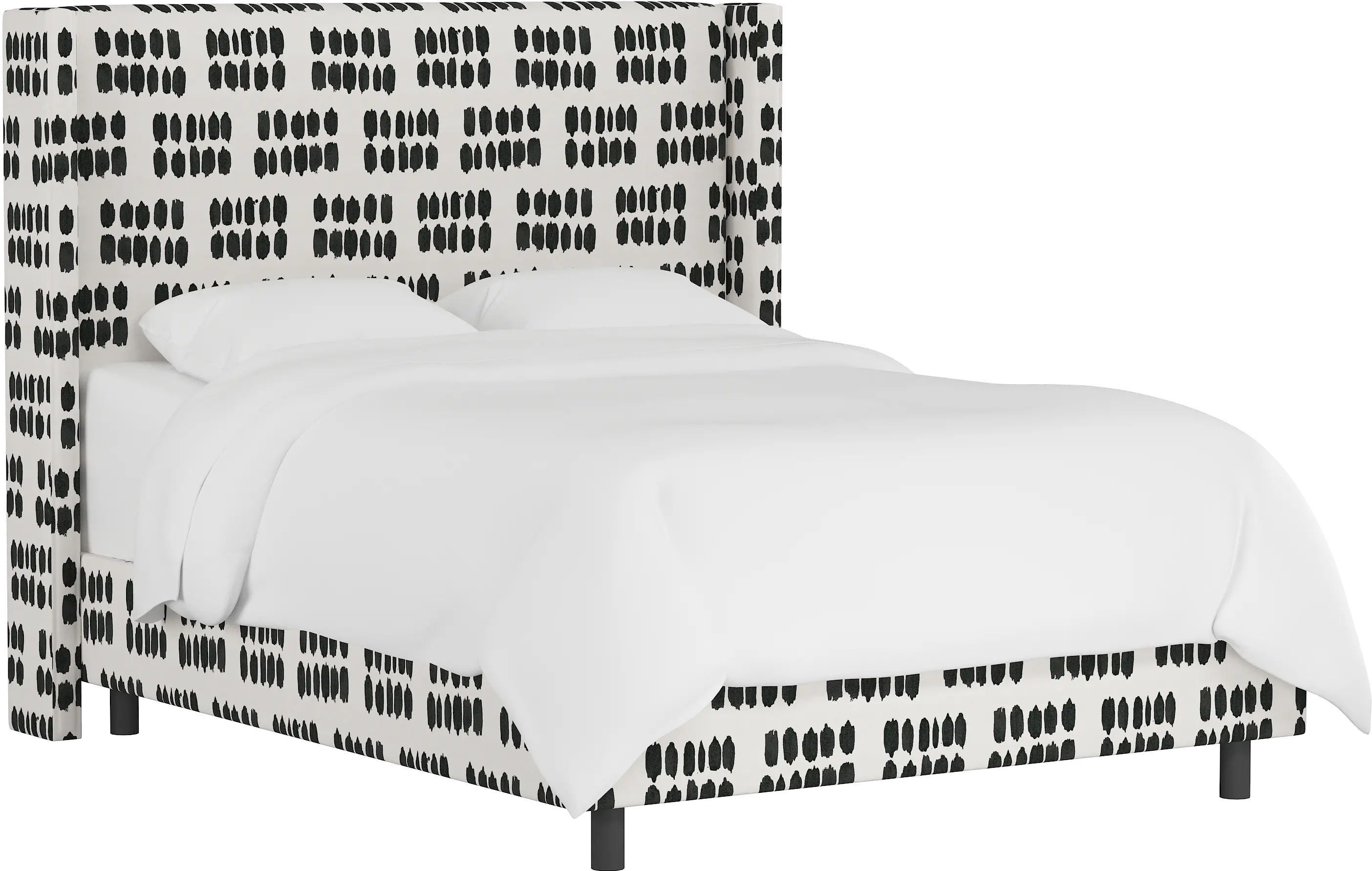 502BEDIKDCR Penelope Black Dot Straight Wingback Queen Bed - Skyline Furniture-1