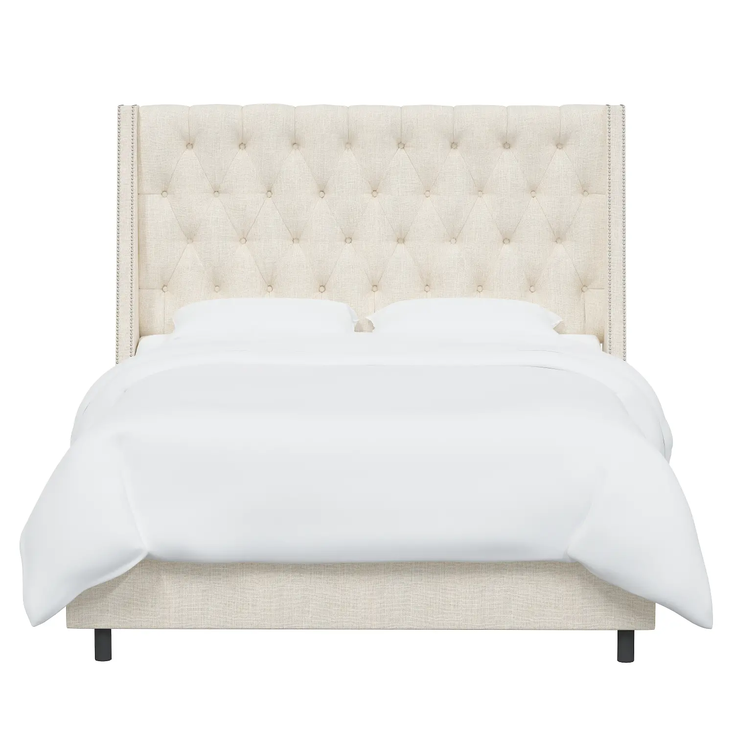 124NBBED-PWLNNTLC Riley Cream Flared Wingback California King Bed - Skyline Furniture-1