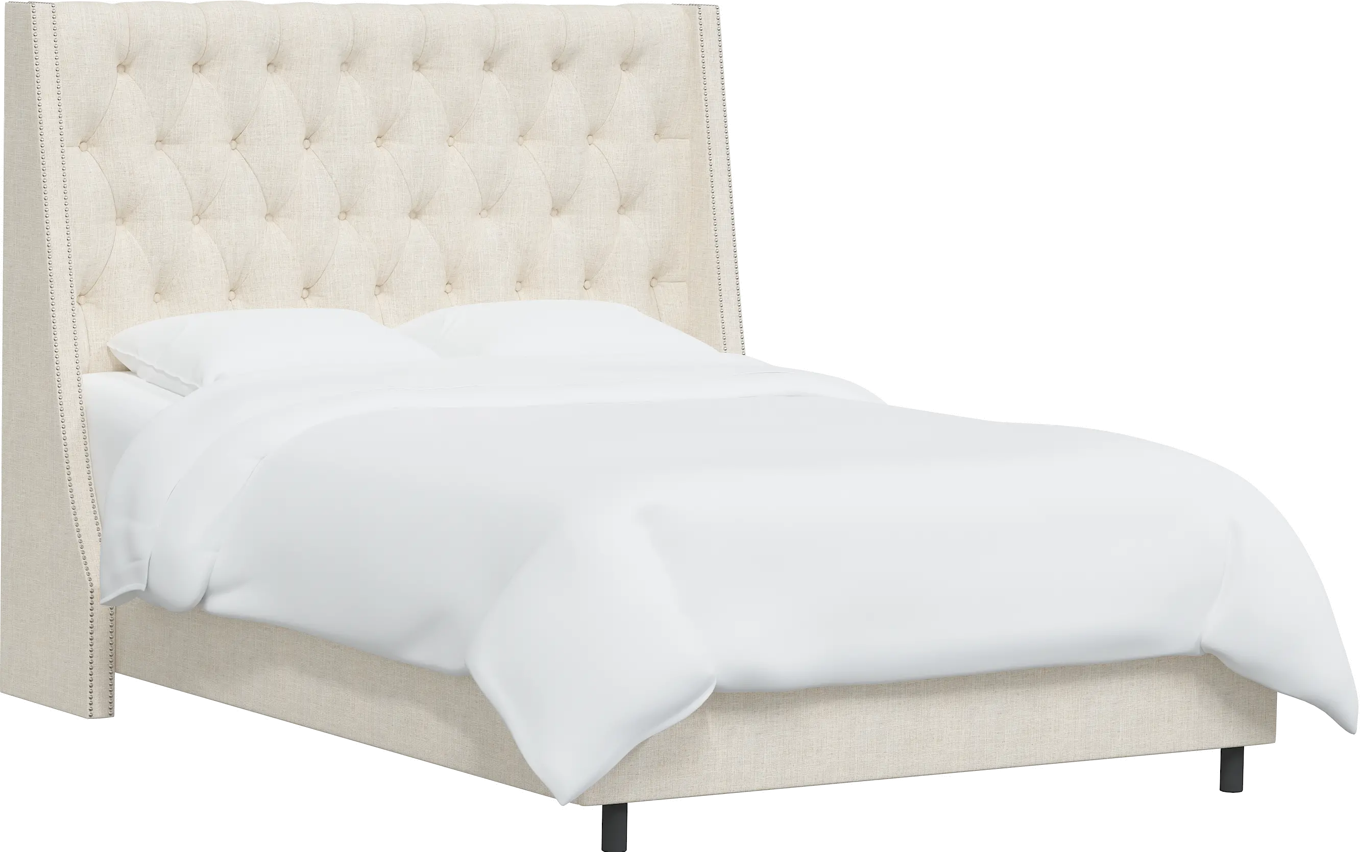 124NBBED-PWLNNTLC Riley Cream Flared Wingback California King Bed - Skyline Furniture-4