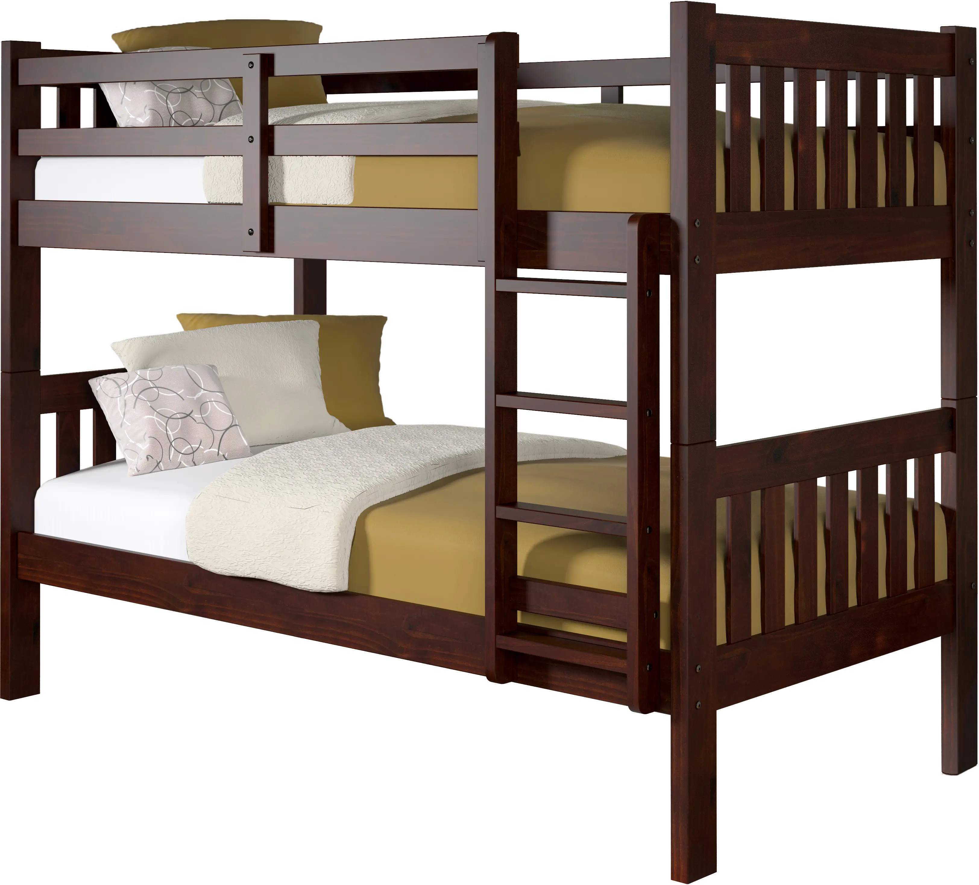 Classic Brown Twin over Twin Bunk Bed - Mission-1