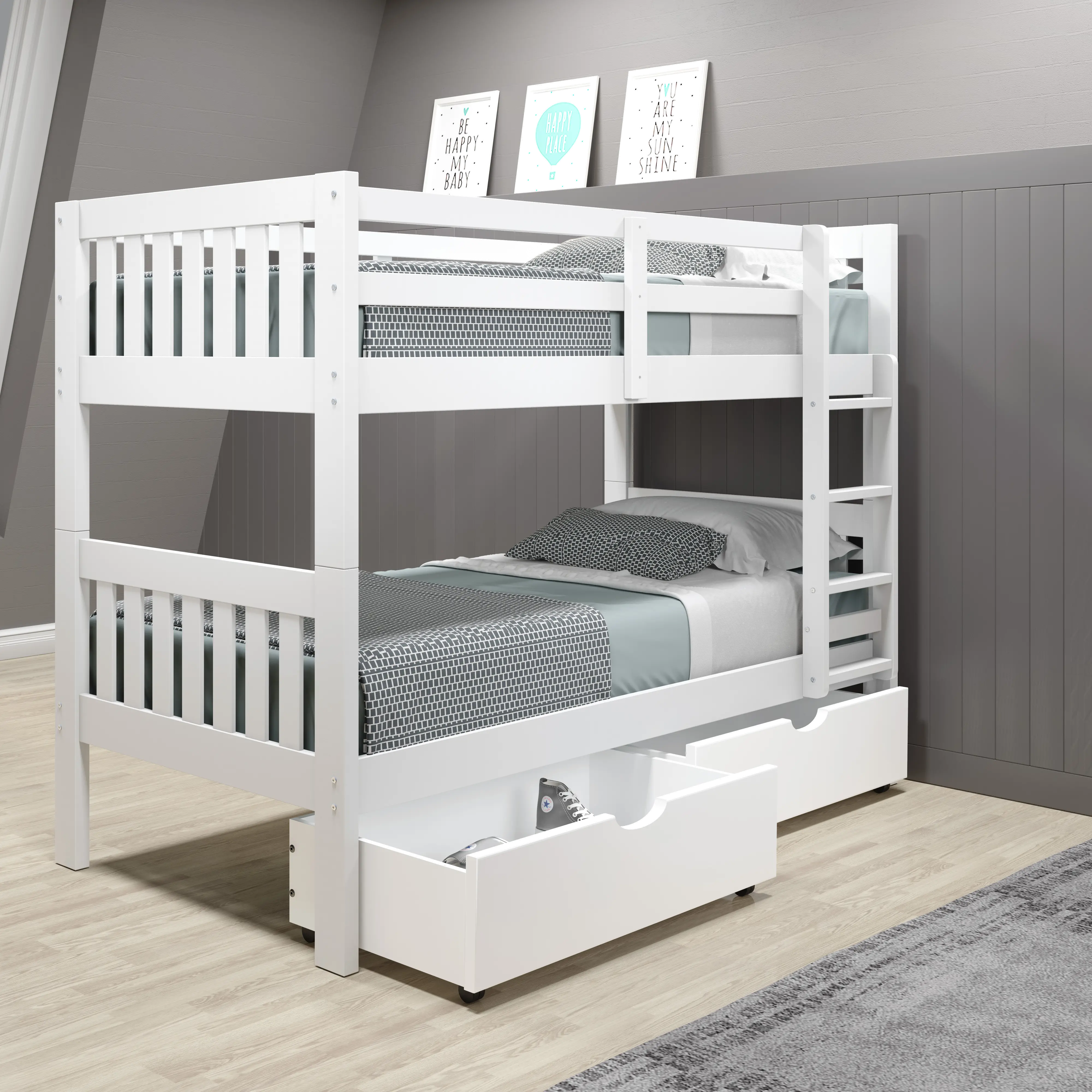 Classic White Twin over Twin Bunk Bed - Mission-5
